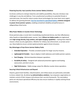 Inyx Launches Drone Jammer Battery Solutions