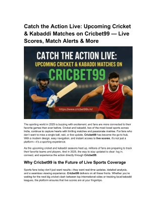 Catch the Action Live: Upcoming Cricket & Kabaddi Matches on Cricbet99