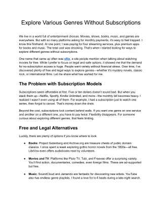 Explore Various Genres Without Subscriptions