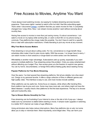 Free Access to Movies, Anytime You Want