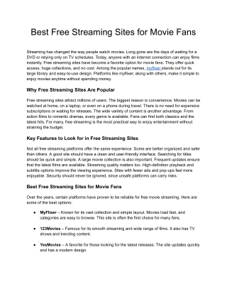 Best Free Streaming Sites for Movie Fans