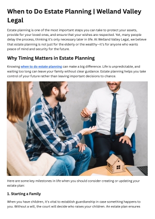 When to Do Estate Planning with Welland Valley Legal?