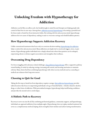 Hypnotherapy for Addiction