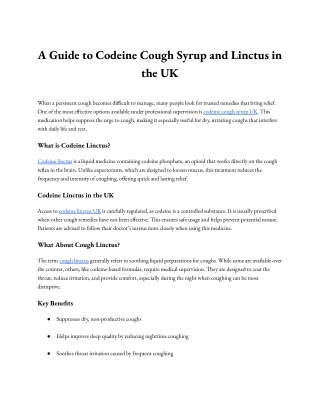 Cough Syrup and Linctus in the UK