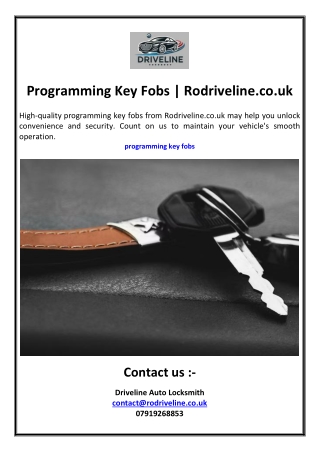Programming Key Fobs  Rodriveline.co.uk