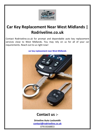 Car Key Replacement Near West Midlands   Rodriveline.co.uk