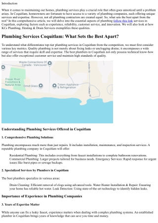 Plumbing Services Coquitlam: What Sets the Best Apart?