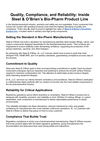 Quality Compliance and Reliability_ Inside Steel  O’Brien’s Bio-Pharm Product Line(1)