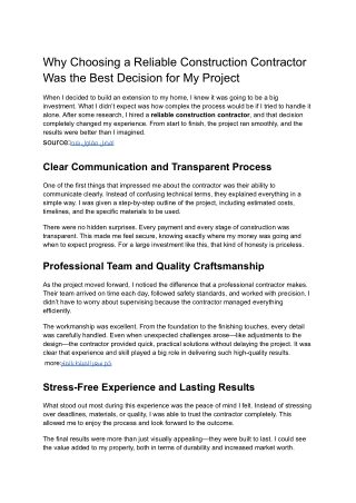 Why Choosing a Reliable Construction Contractor Was the Best Decision for My Project