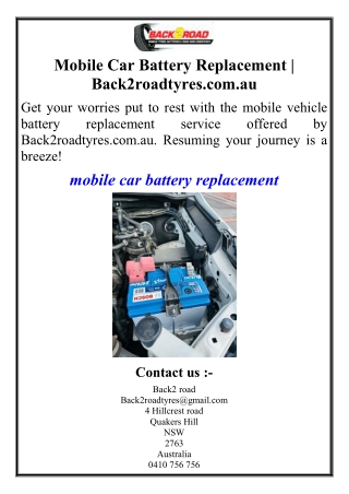 Mobile Car Battery Replacement | Back2roadtyres.com.au