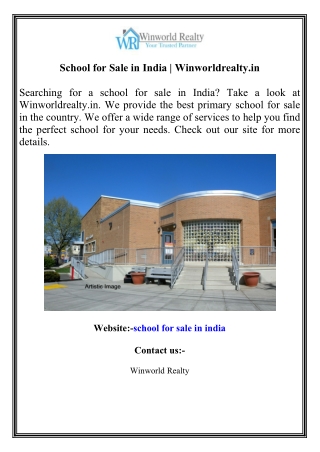 School for Sale in India  Winworldrealty.in