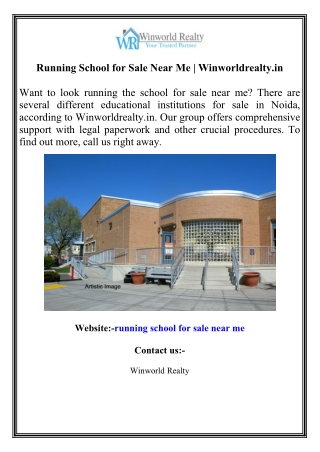 Running School for Sale Near Me  Winworldrealty.in