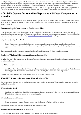 Affordable Options for Auto Glass Replacement Without Compromise in Asheville