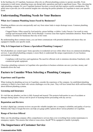 Choosing the Right Plumbing Company for Your Coquitlam Business