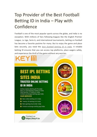 Top Provider of the Best Football Betting ID in India – Play with Confidence