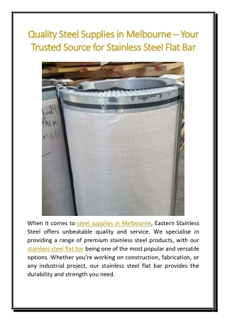 Quality Steel Supplies in Melbourne – Your Trusted Source for Stainless Steel Flat Bar