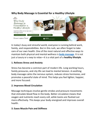 Why Body Massage is Essential for a Healthy Lifestyle