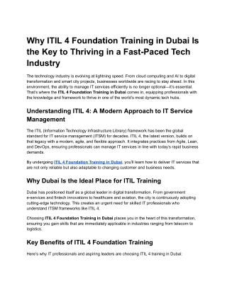 Why ITIL 4 Foundation Training in Dubai Is the Key to Thriving in a Fast-Paced Tech Industry