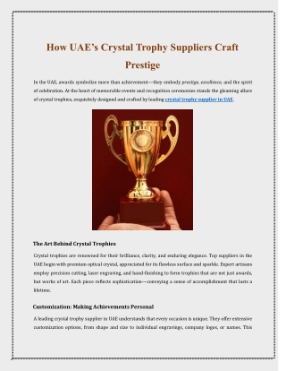 How UAE’s Crystal Trophy Suppliers Craft Prestige