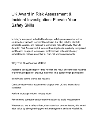 UK Award in Risk Assessment & Incident Investigation_ Elevate Your Safety Skills