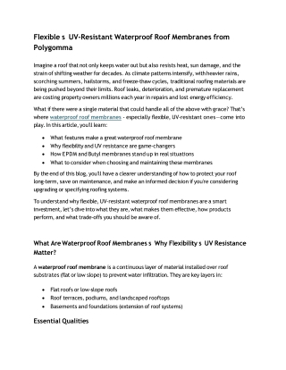 Flexible & UV-Resistant Waterproof Roof Membranes from Polygomma