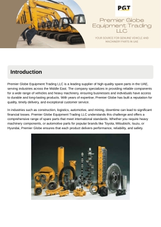 PGT-Your Source for Genuine Vehicle and Machinery Parts in UAE
