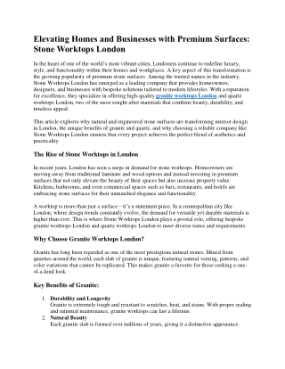 Elevating Homes and Businesses with Premium Surfaces: Stone Worktops London