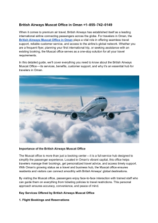 British Airways Muscat Office in Oman  1–855–742–0149