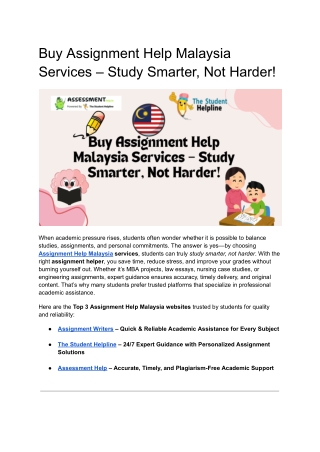 Buy Assignment Help Malaysia Services – Study Smarter, Not Harder!