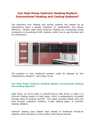 Can Heat Pump Hydronic Heating Replace Conventional Heating and Cooling Systems?