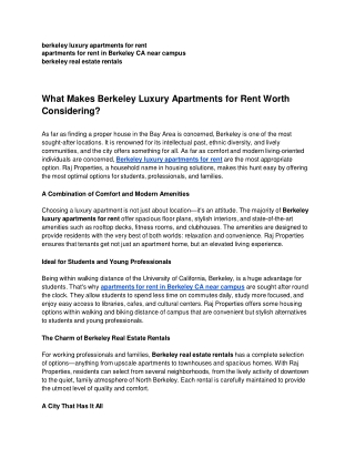 What Makes Berkeley Luxury Apartments for Rent Worth Considering_