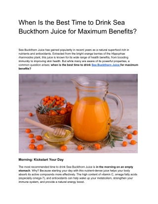 When Is the Best Time to Drink Sea Buckthorn Juice for Maximum Benefits