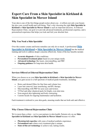 Expert Care From a Skin Specialist in Kirkland & Skin Specialist in Mercer Island