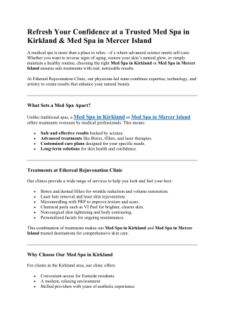 Refresh Your Confidence at a Trusted Med Spa in Kirkland & Med Spa in Mercer Island