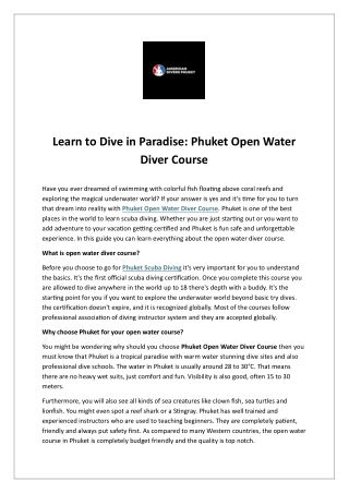 Learn to Dive in Paradise: Phuket Open Water Diver Course