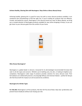 Achieve Healthy, Glowing Skin with Neutrogena  Shop Online at Benus Beauty Kenya