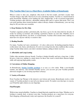 Why Vaseline Skin Care is a Must Have Available Online at Benusbeauty