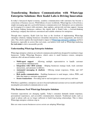 Transforming Business Communication with WhatsApp Enterprise Solutions