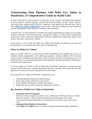 Transforming Data Pipelines with Delta Live Tables in Databricks