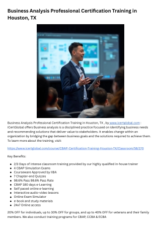 Business Analysis Professional Certification Training in Houston, TX
