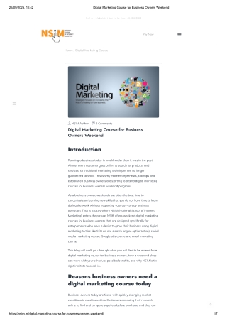 Digital Marketing Course for Business Owners Weekend