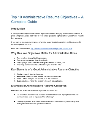 Top 10 Administrative Resume Objectives – A Complete Guide