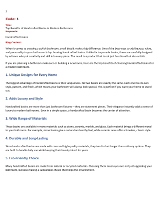 Top Benefits of Handcrafted Basins in Modern Bathrooms