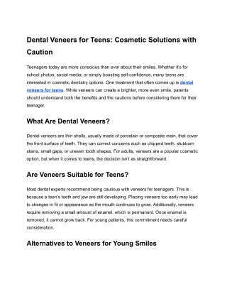 Dental Veneers for Teens_ Cosmetic Solutions with Caution