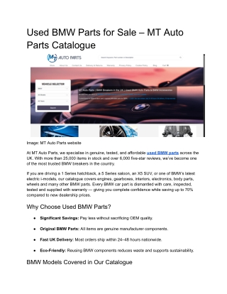 Used BMW Parts for Sale – MT Auto Parts Catalogue