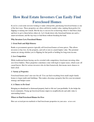 How Real Estate Investors Can Easily Find Foreclosed Homes
