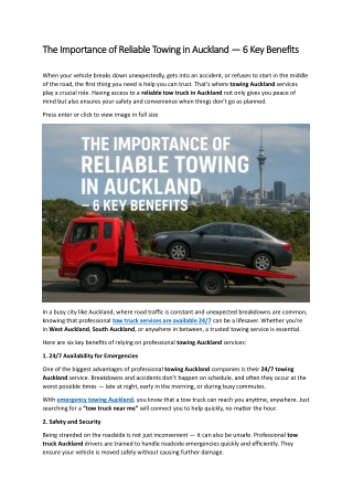 The Importance of Reliable Towing in Auckland