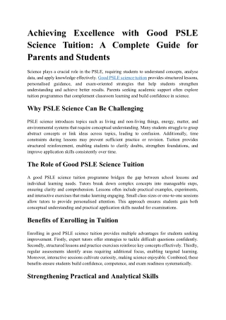GOOD PSLE SCIENCE