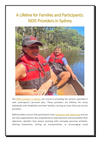 A Lifeline for Families and Participants NDIS Providers in Sydney
