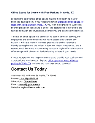 Office Space for Lease with Free Parking in Wylie